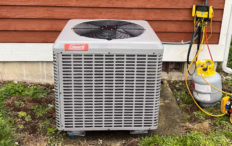 Outdoor air conditioning condenser unit serviced during an AC repair call